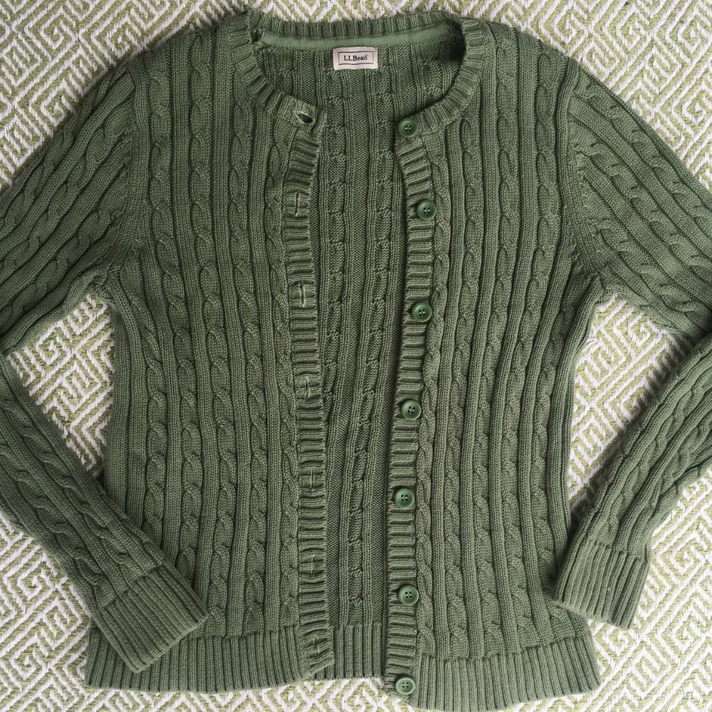 L.L. Bean Cable Knit Button-Up Cardigan Sweater